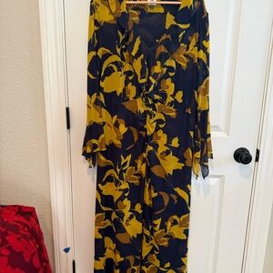 CAbi Navy and Mustard Floral Dress